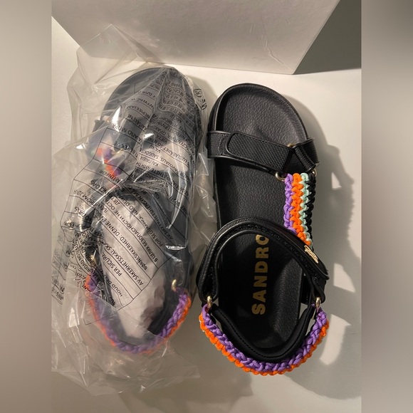 Sandro Black Multicolor Woven Strap Sandals Size 9 / 39 - Picture 7 of 8